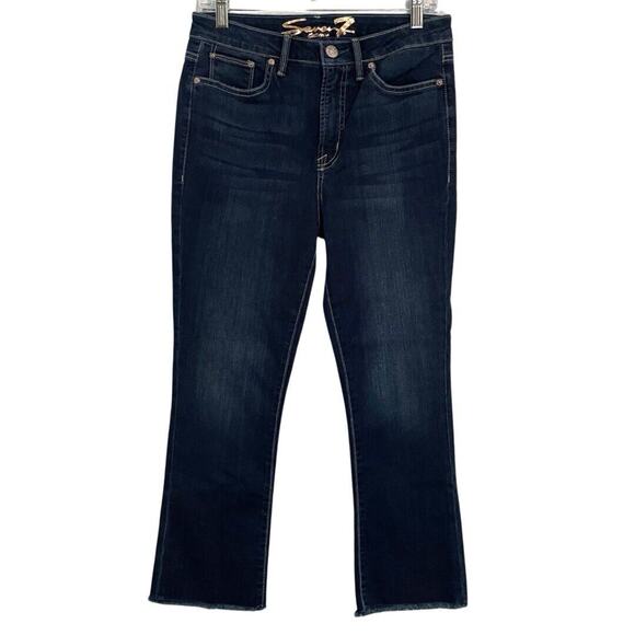 Seven7 Fashion Jeans Size 6 Blue Dark Wash Denim Stretch Straight Crop Raw Hem - Picture 1 of 11